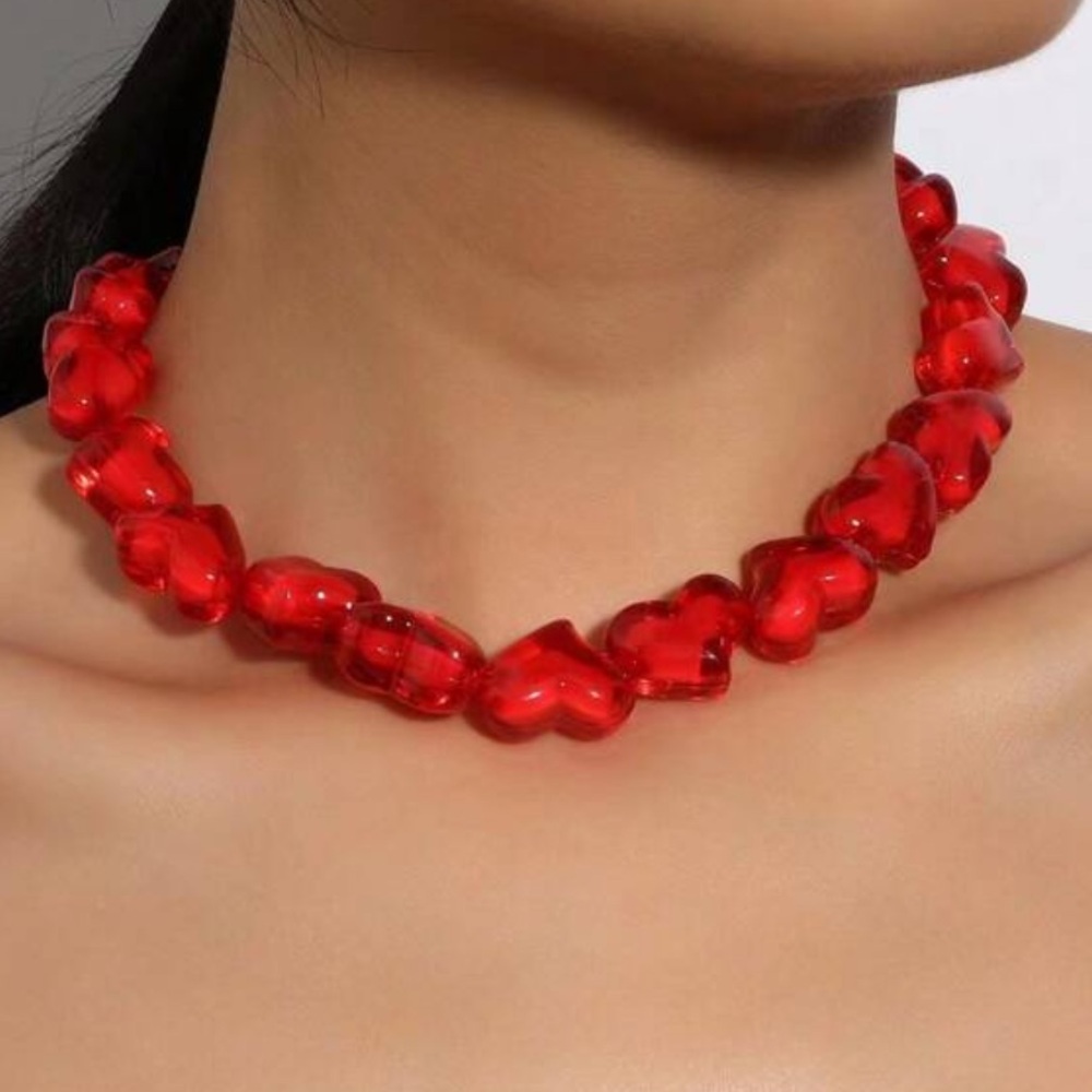 Red Chunky Heart Choker